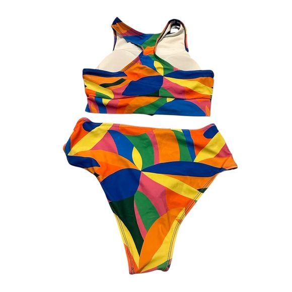 High Neck Bow Detail Vibrant Multicolor Bikini Set NWT - Picture 2 of 2